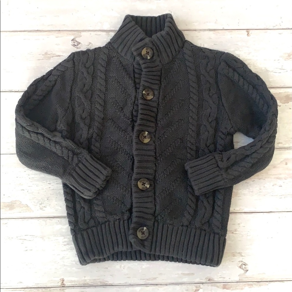 Cat & Jack 3T Boys Cable Knit Cardigan Sweater Dark Gray Toddler Kids Winter